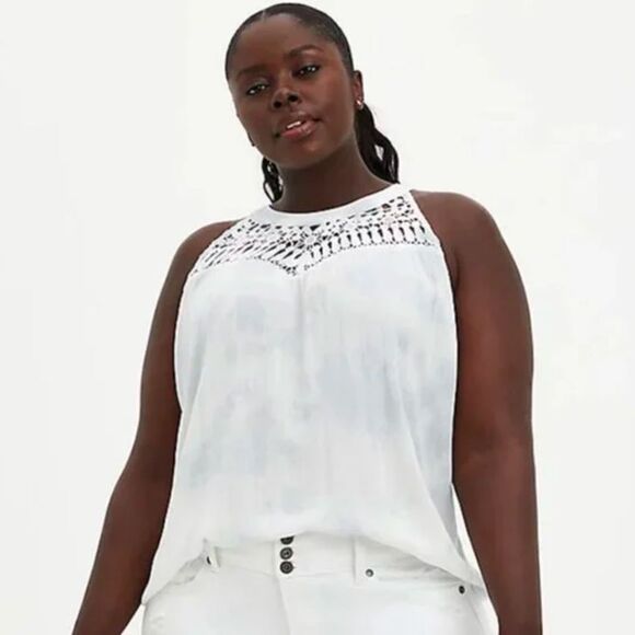 Torrid Crinkle Gauze Halter Tank Top White Blue Women’s 4XL - Picture 1 of 4
